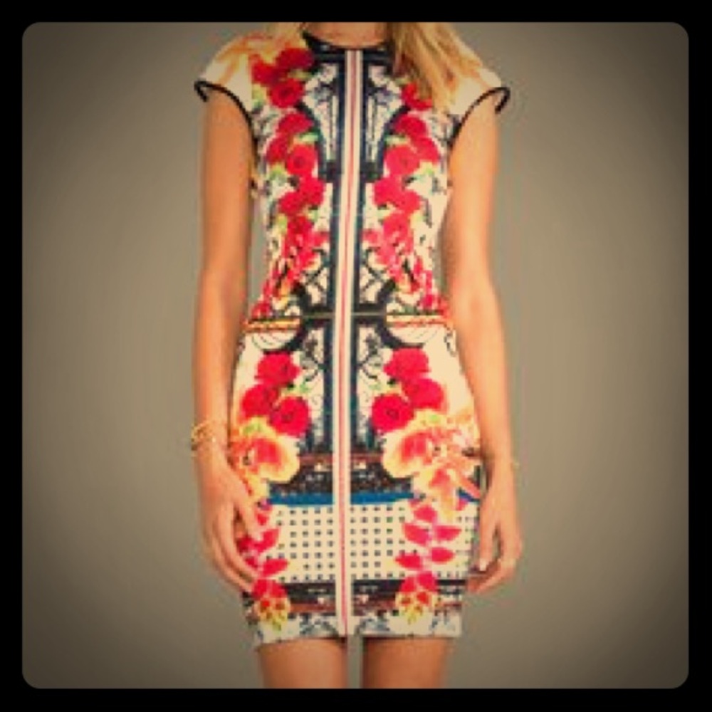 Clover Canyon Floral Mini Dress - Red, Blue, Black